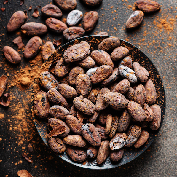 Cacao beans on plate closeup